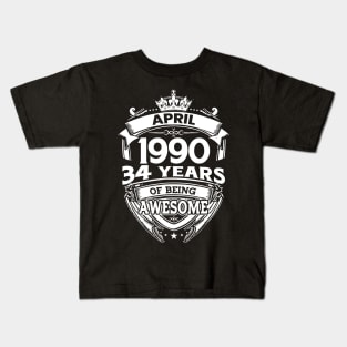 April 1990 34 Years Of Being Awesome 34th Birthday Kids T-Shirt